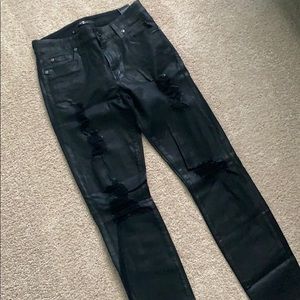 7 for all mankind distressed shiny stretch jeans
